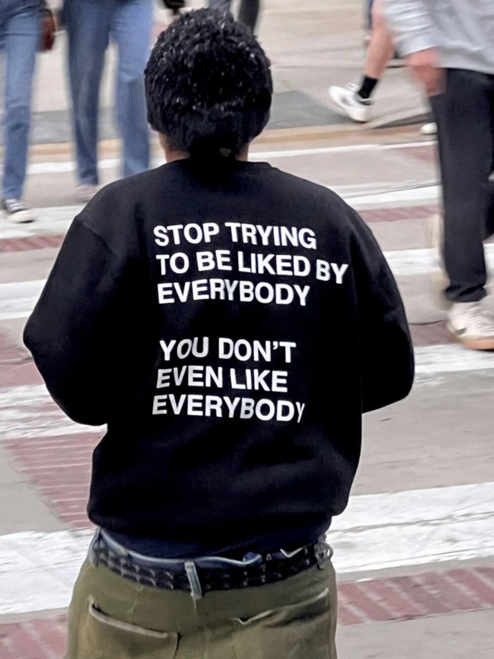 We're Not Really Strangers Stop Trying To Be Like Crewneck Black White Graphic M